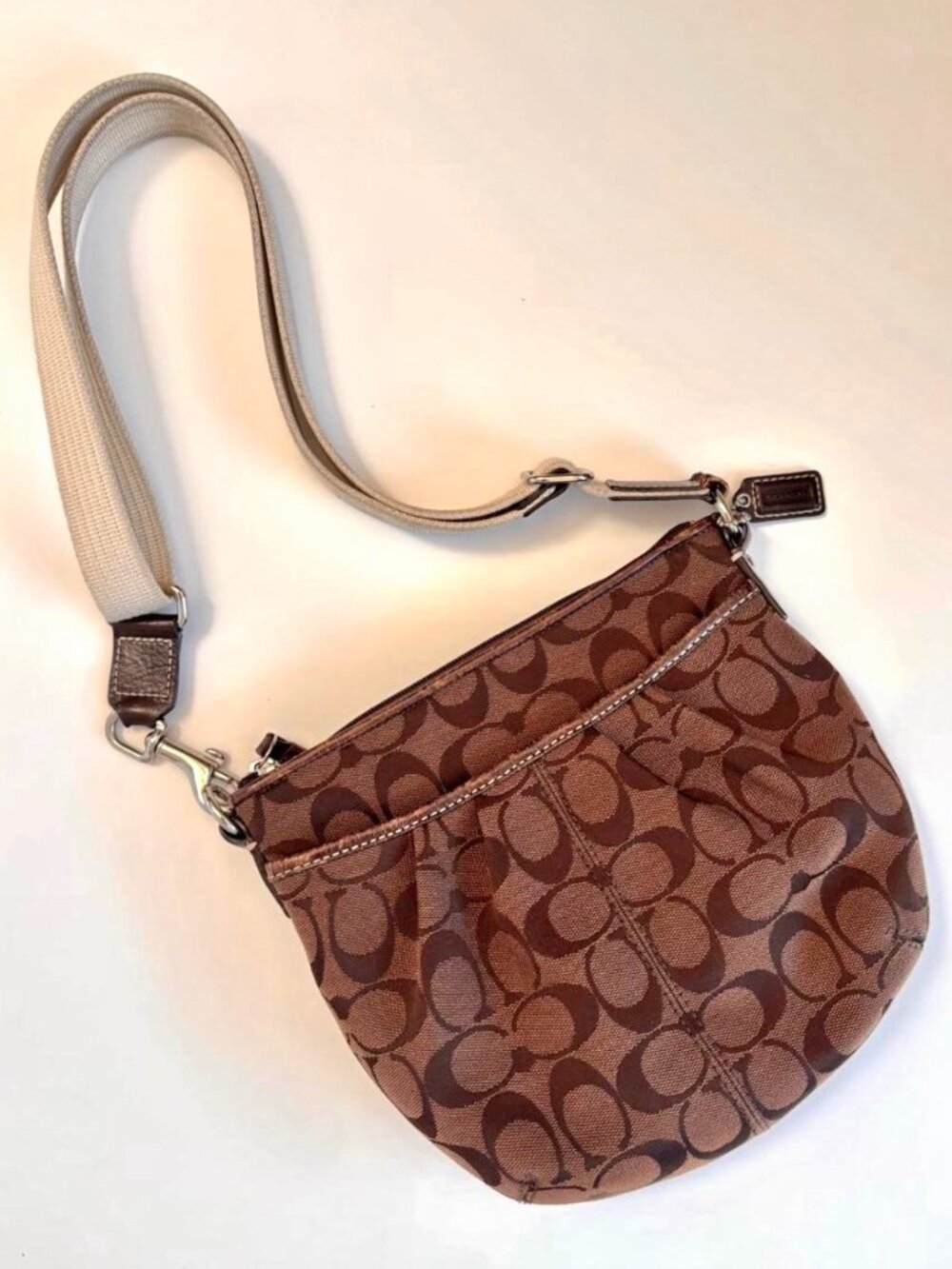 Coach Signature Jacquard Swingpack Crossbody Brown Tan Y2K